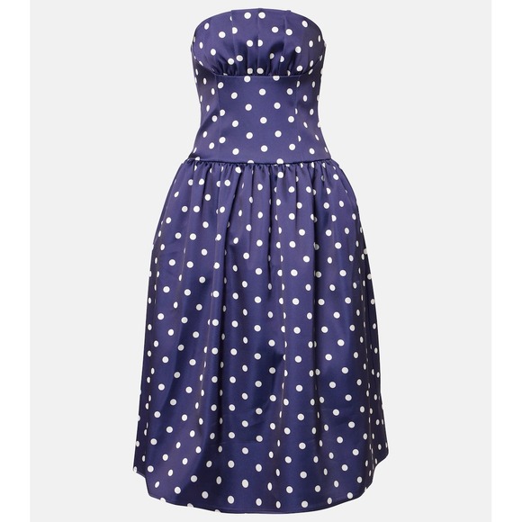 Self Portrait UK10 US6 Navy Polka Dot Strapless Midi Dress Party Cocktail - Picture 1 of 8